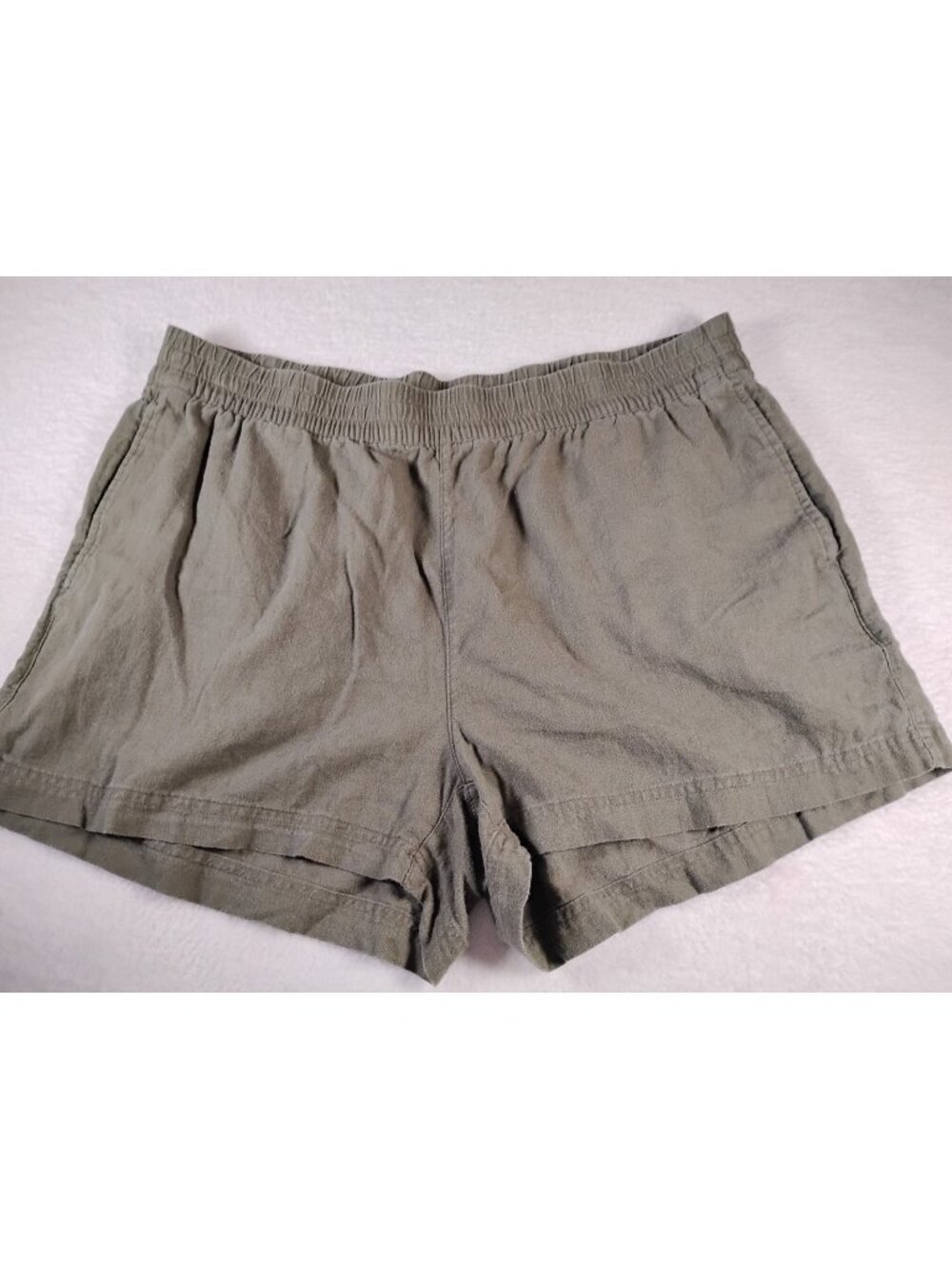 Old Navy Linen Blend Shorts Pull On Comfort Waistband Size XL Sage Pockets